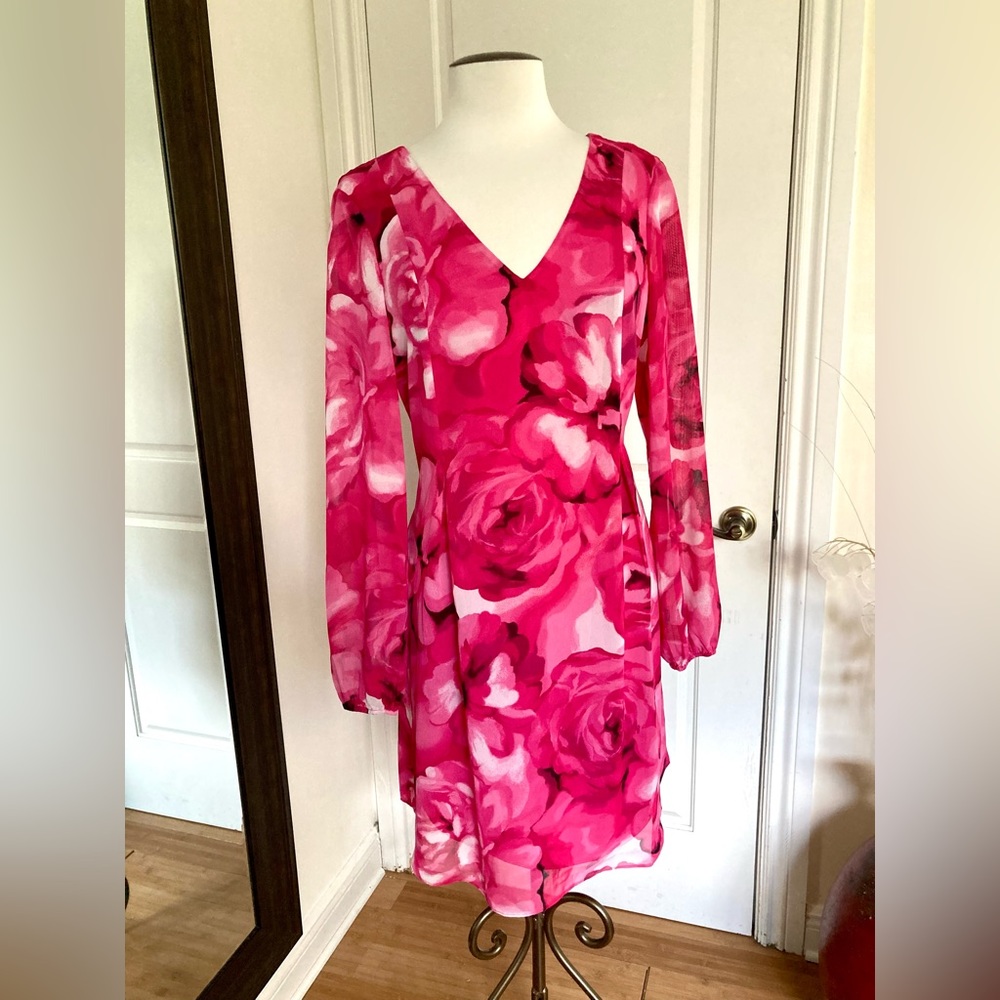 INC Floral Chiffon Bow Back Pink & Ivory Dress